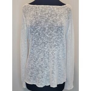 Eileen Fisher Linen Cotton Slub Boat Neck Bell Sleeve Sweater Oyster Gray L